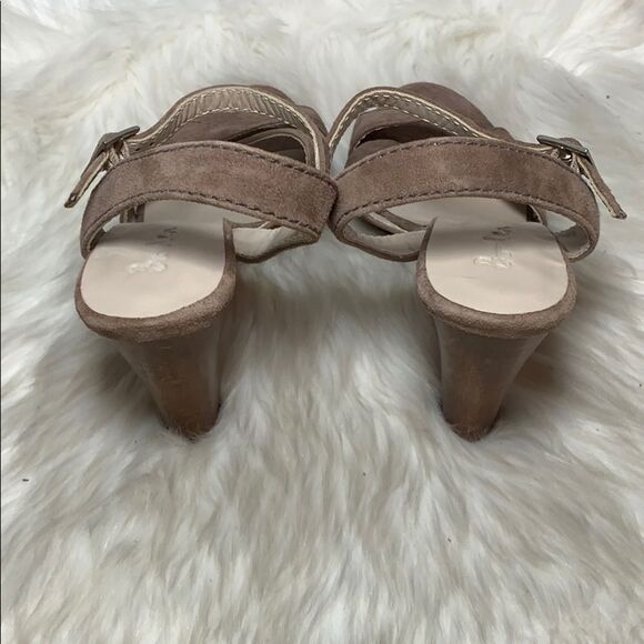 Boden Tan Suede Wood Platform Heels Sz 10 - Picture 3 of 7